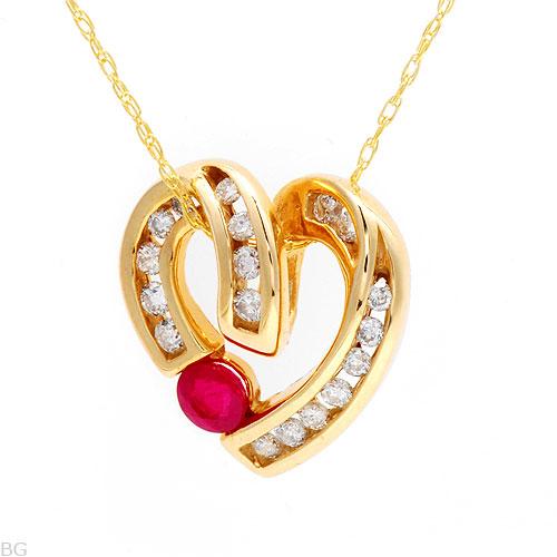 GENUINE .70CT DIAMOND RUBY HEART NECKLACE SOLID 10K GOLD